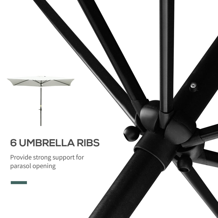 Outsunny 2 x 3m Garden Parasol Umbrella, Rectangular Market Umbrella Patio, Outdoor Table Umbrellas with Crank &amp; Push Button Tilt, Cream White