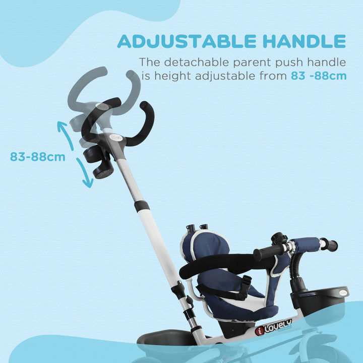 4-in-1 Tricycle 3 Wheels Baby Pedal Trike w/ Canopy for Ages over 18 Months Toddler, Blue
