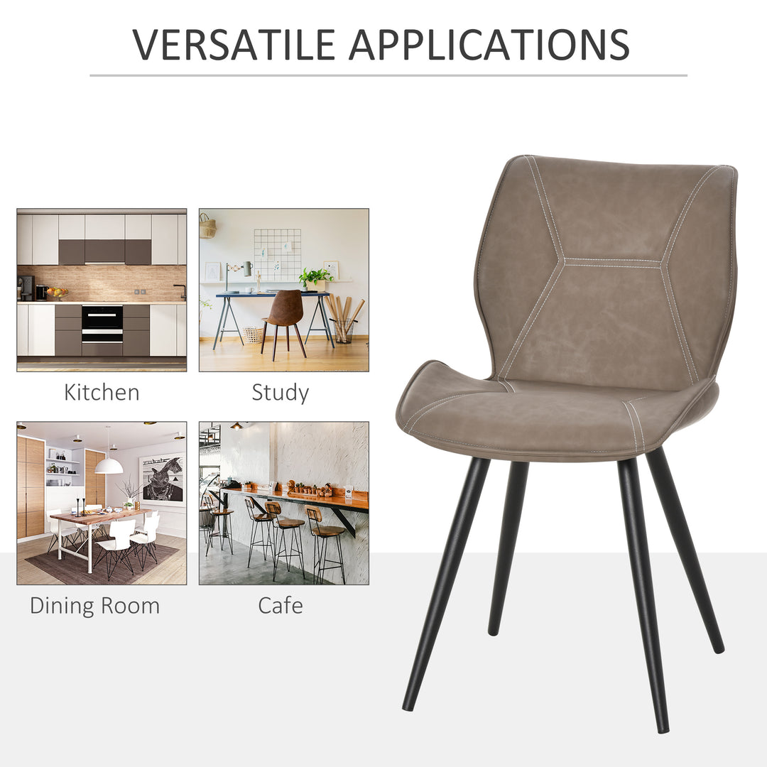 Set of 2 Contrast Stitched PU Leather Racing-Style Dining Chairs Accent Seat w/ Steel Legs Ergonomic Back Padding Home Living Room Brown