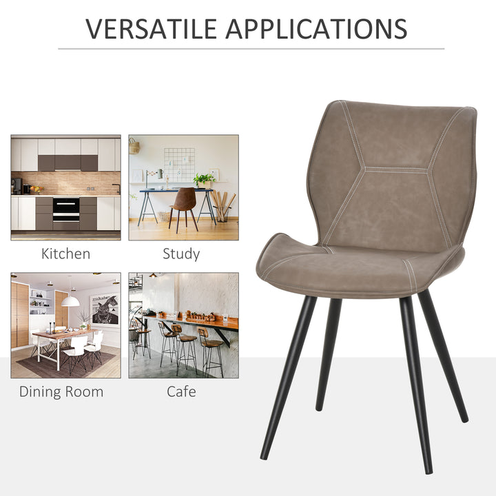 Set of 2 Contrast Stitched PU Leather Racing-Style Dining Chairs Accent Seat w/ Steel Legs Ergonomic Back Padding Home Living Room Brown