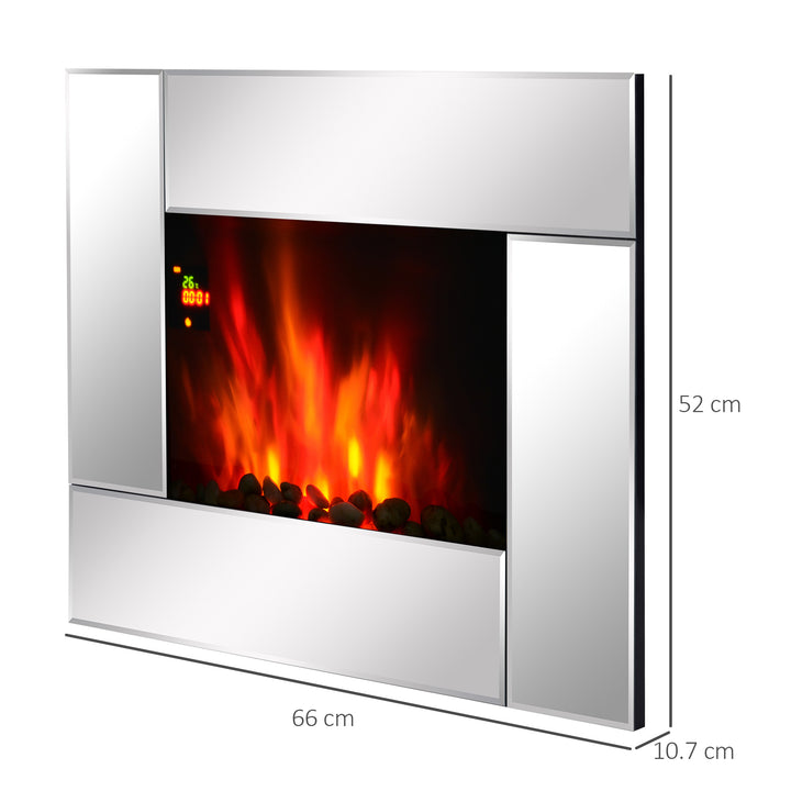 1800W Wall Mounted Electric Fireplace Heater 7 Coloured LED Light Fire Glass Screen with Pebble Effect &amp; Remote Control
