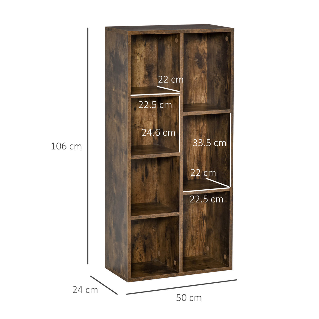 HOMCOM Bookcase Industrial Bookshelf Free Standing Display Cabinet Cube Storage Unit for Home Office Living Room Study Rustic Brown