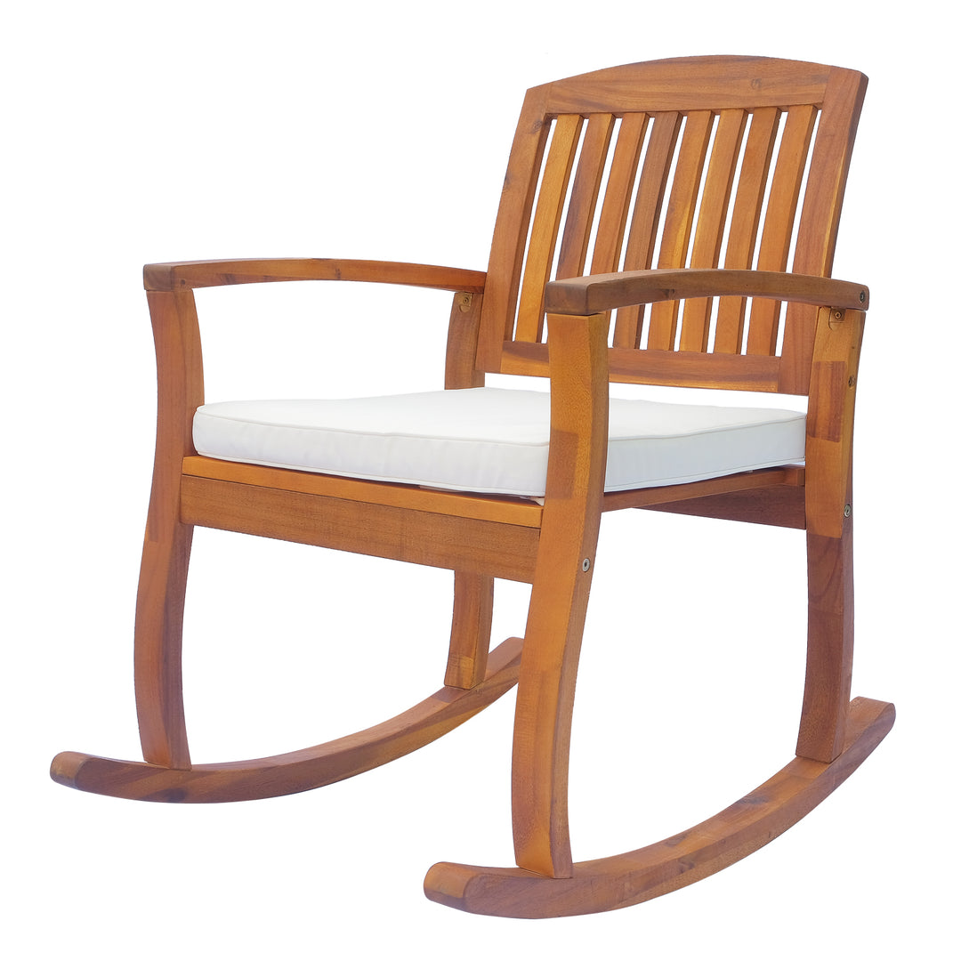 Garden Acacia Wood Rocking Chair Deck Indoor Outdoor Porch Seat Rocker with Cushion