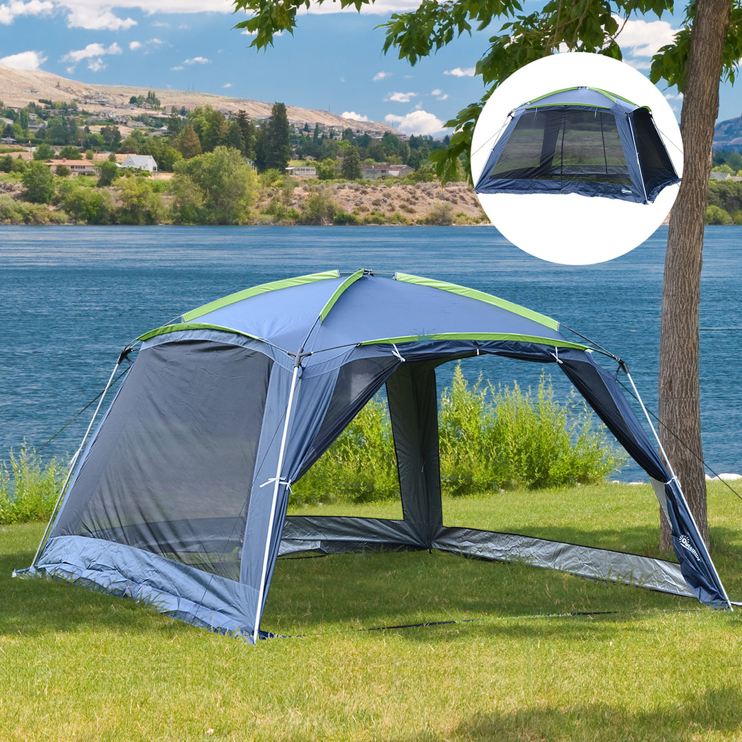 5-8 Person Camping Tent, Portable Dome Tent, Outdoor Screen House Sun Shelter, 360x355x215cm - Dark Blue/Green