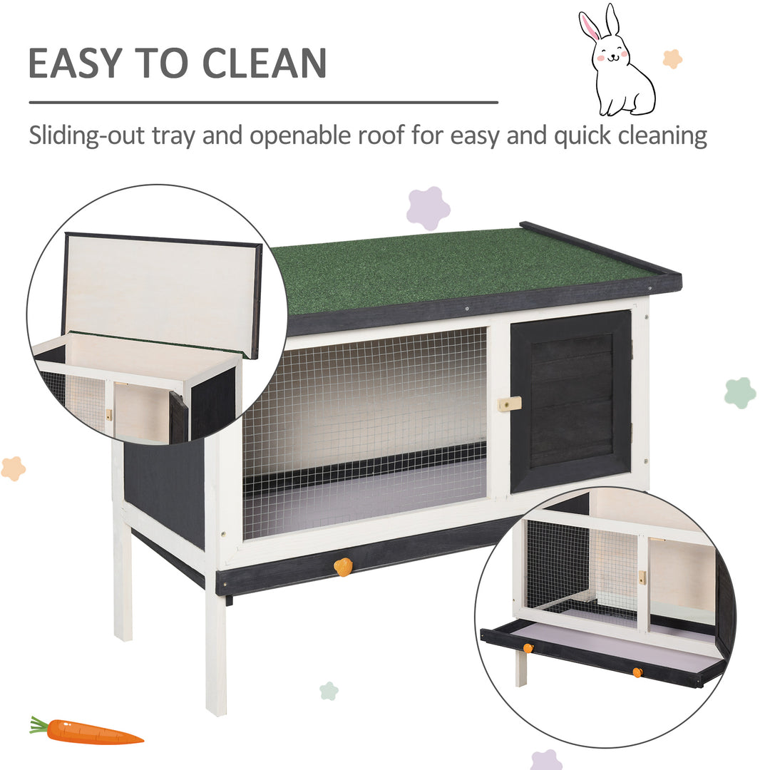 PawHut Wooden Pet House Rabbit Hutch Bunny Cage Small Animal Habitat with Dropping Tray Lockable Door Openable Water-resistant Asphalt Roof, Black