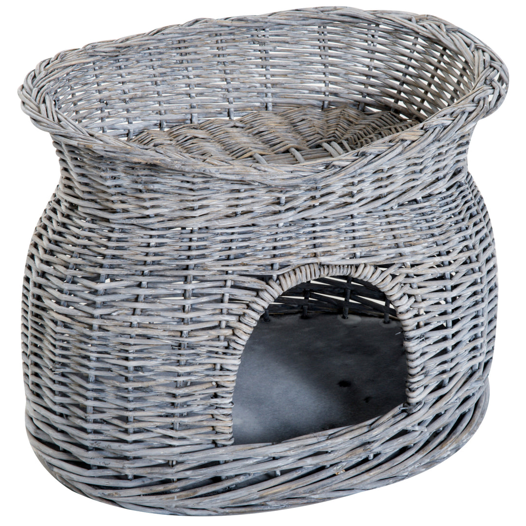 2-Tier Elevated Cat Bed Basket W/Cushion-Grey