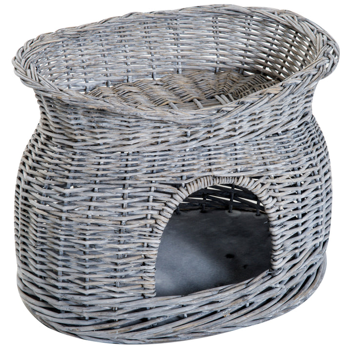 2-Tier Elevated Cat Bed Basket W/Cushion-Grey