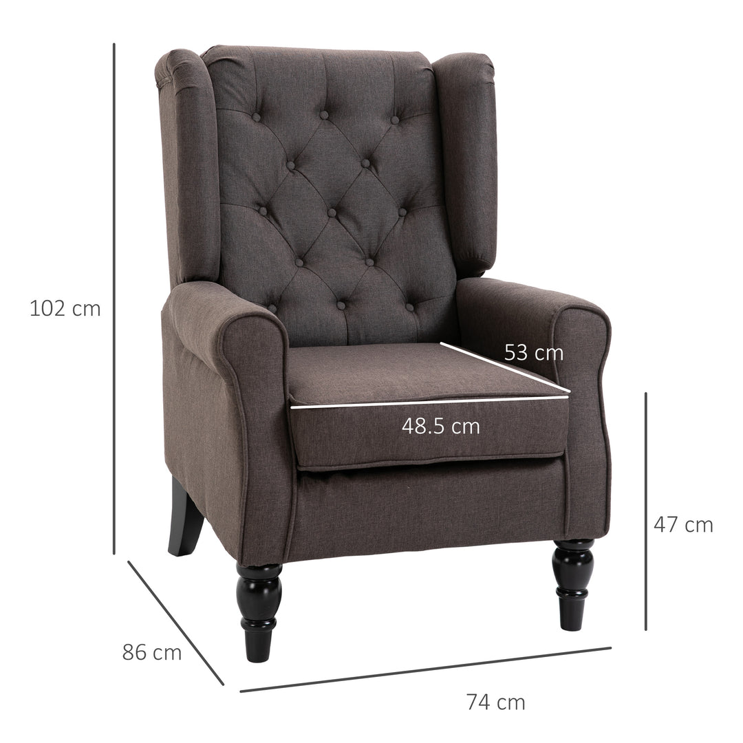 HOMCOM Retro Accent Chair, Wingback Armchair with Wood Frame Button Tufted Design for Living Room Bedroom, Brown