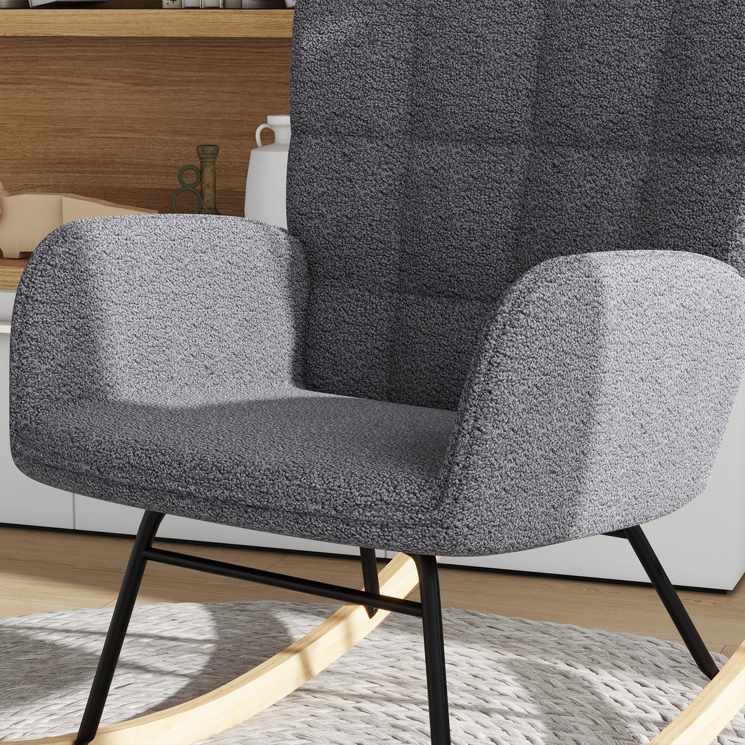 Wingback Rocking Chair for Nursing, Berber Fleece Nursery Glider Rocker, Modern Armchair for Living Room, Dark Grey