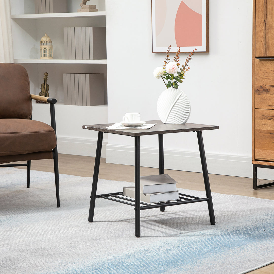 Industrial Side Table with Storage Shelf, End Table with Steel Frame for Bedroom, Living Room, Grey