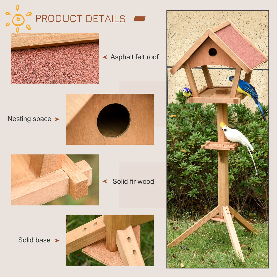 PawHut Wooden Bird Feeder Table Freestanding for Garden Backyard Outside Decorative Pre-cut Weather Resistant Roof 49 x 45 x 139 cm Natural