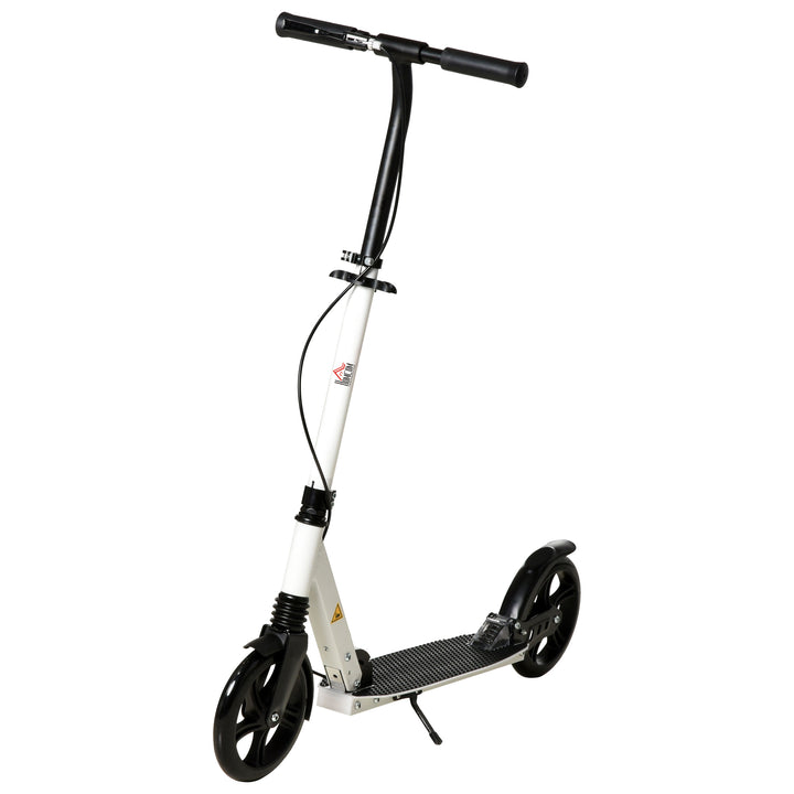 One-click Folding Kick Scooter for 14+ w/ Adjustable Handlebar, Push Scooter with Kickstand, Dual Brake System, Shock Absorber, White