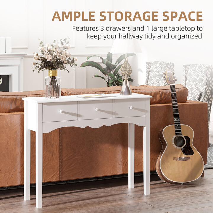 Console Table Modern Sofa Side Desk with 3 Drawers for Living Room Entryway Bedroom White