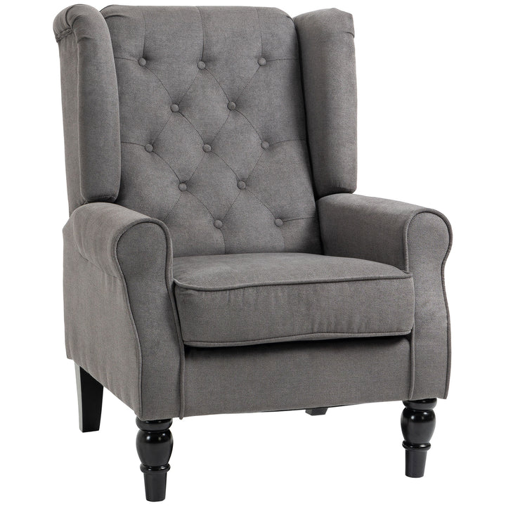 Retro Accent Chair, Wingback Armchair with Wood Frame Button Tufted Design for Living Room Bedroom, Dark Grey