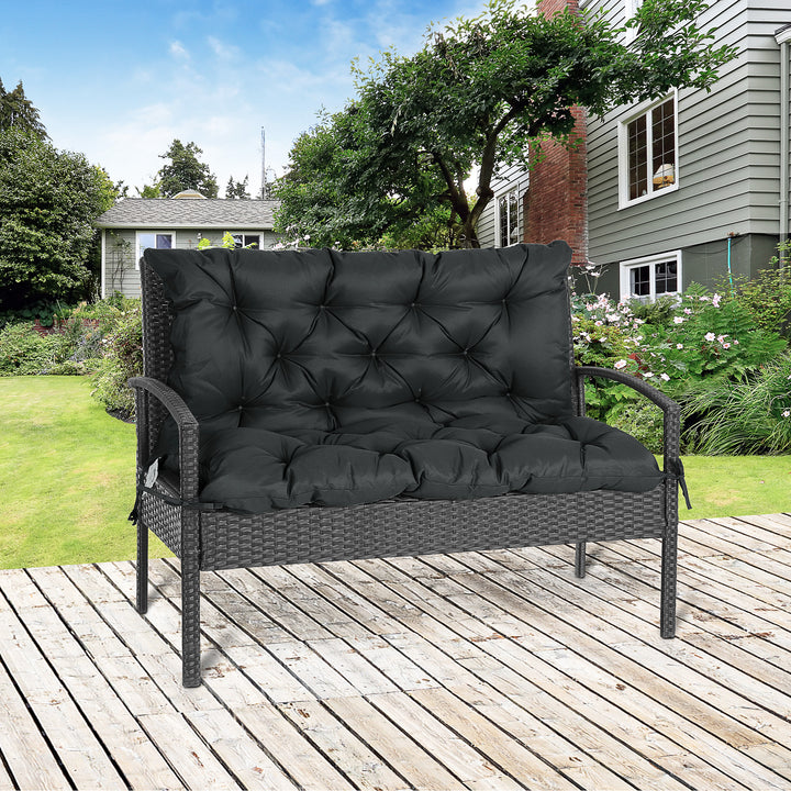 2 Seater Bench Cushion, Garden Chair Cushion with Back and Ties for Indoor and Outdoor Use, 98 x 100 cm, Black