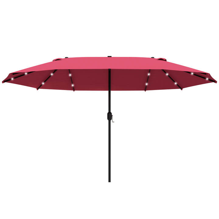 Outsunny 4.4m Double-Sided Sun Umbrella Garden Parasol Patio Sun Shade Outdoor with LED Solar Light, NO BASE INCLUDED, Wine Red