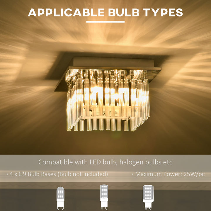 Modern Raindrop K9 Crystal Chandelier, Flush Mount Ceiling Light Fixture, Square Pendant Lamp for Living Room 4 G9 Bulbs Required 32W x 20H cm