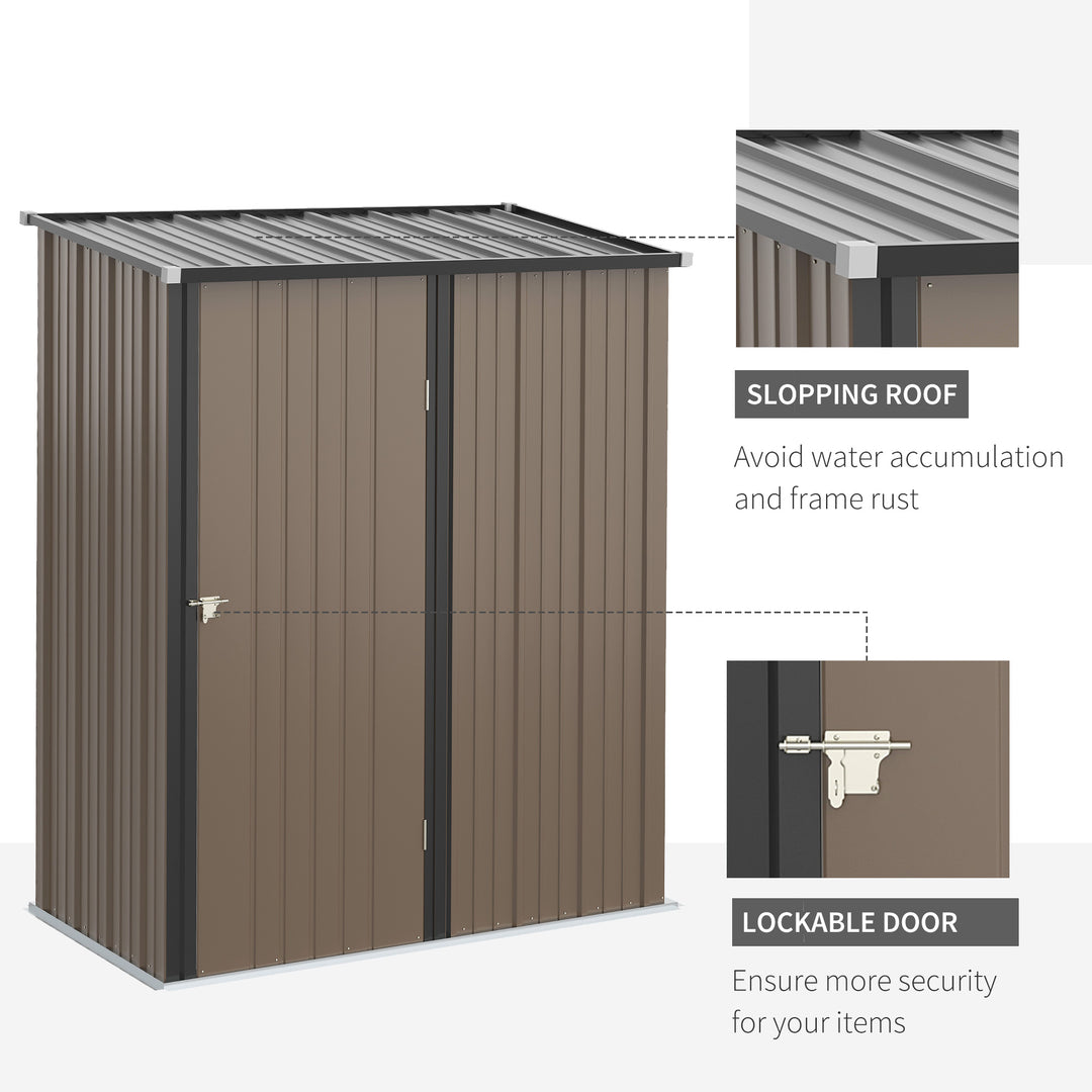 Outsunny 5 x 3 ft Metal Garden Storage Shed Patio Corrugated Steel Roofed Tool Shed with Single Lockable Door, Brown