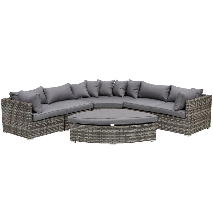 Outsunny 6-Seater Outdoor Rattan Wicker Sofa Set Half Round Patio Conversation Furniture Set w/ Cushions Grey