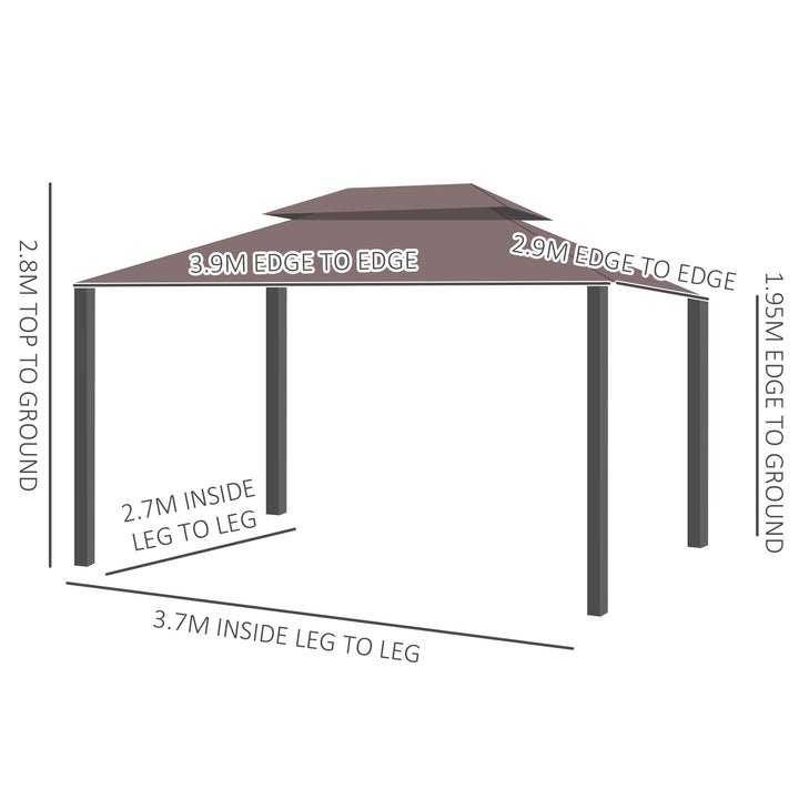 Outsunny 3 x 4m Aluminium Alloy Gazebo Marquee Canopy Pavilion Patio Garden Party Tent Shelter with Nets and Sidewalls - Coffee