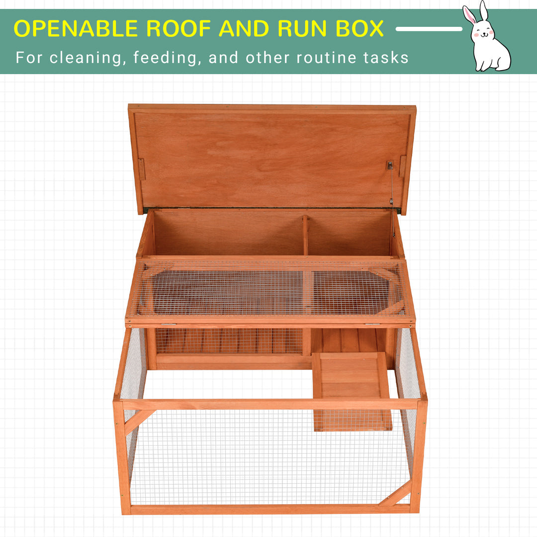 PawHut Rabbit Hutch Small Animal Guinea Pig House Off-ground Ferret Bunny Cage Backyard with Openable Main House & Run Roof 125.5 x 100 x 49cm Orange