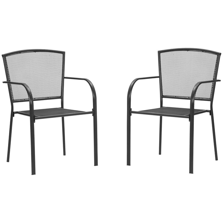 Set of 2 Garden Chairs Metal Garden Dining Chairs 2 Seater Outdoor Furniture for Patio, Park, Porch and Lawn, Grey