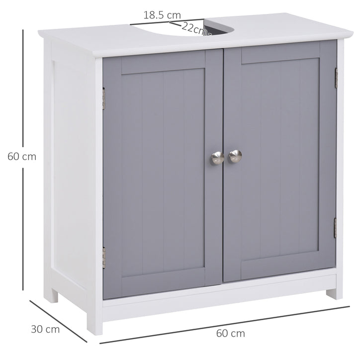 kleankin Vanity Unit Under Sink Bathroom Storage Cabinet w/ Adjustable Shelf Handles Drain Hole Cabinet Space Saver Organizer 60x60cm - White & Grey