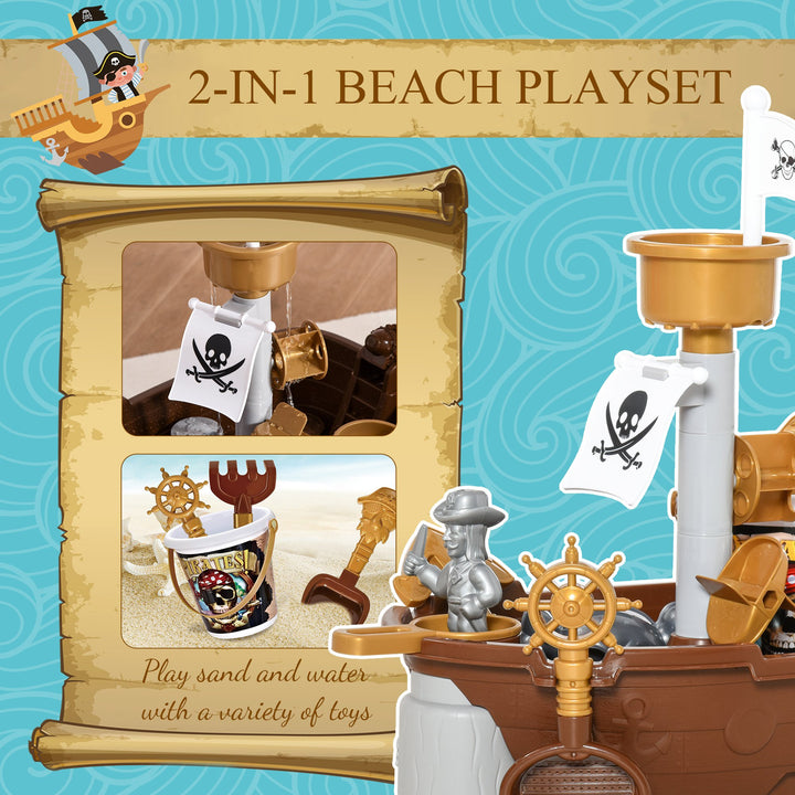 Pirate Ship Theme Sand and Water Table Beach Toy Set 2 in 1 Outdoor Activities Playset for Kids with Accessories Garden Sandpit Sandbox