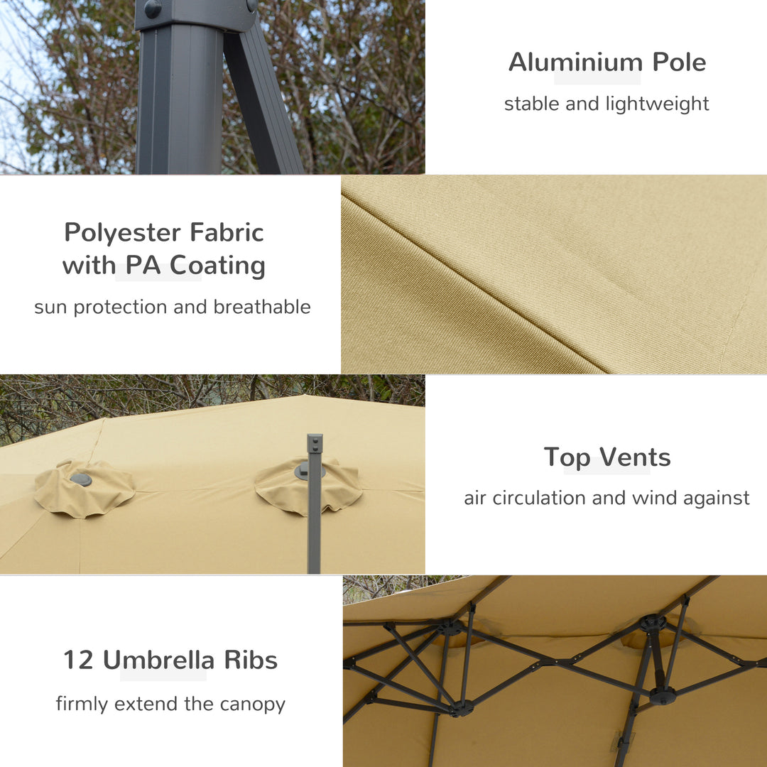 Outsunny 4.5m Double-Sided Rectangular Patio Parasol, Large Garden Umbrella with Crank Handle, 360° Cross Base for Bench, Outdoor, Khaki