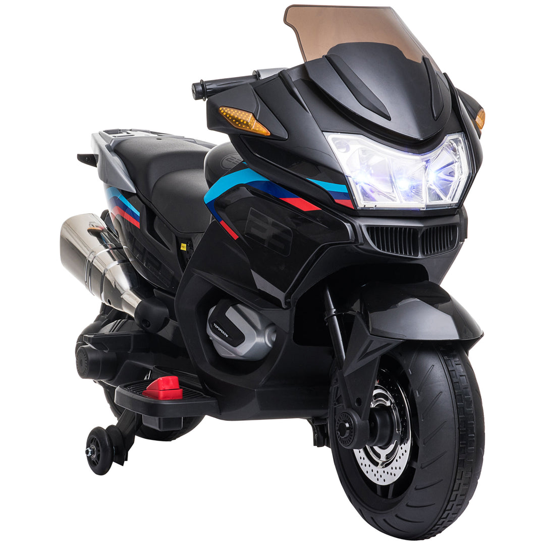 Kids Electric Motorbike, with Training Wheels, Lights, Music, for Ages 3-8 Years - Black