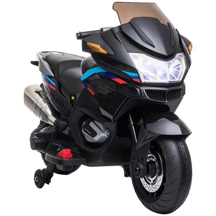 Kids Electric Motorbike, with Training Wheels, Lights, Music, for Ages 3-8 Years - Black