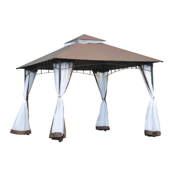 Outsunny 3 x 3 m Garden Metal Gazebo Square Outdoor Party Wedding Canopy Shelter w/Mesh, Brown