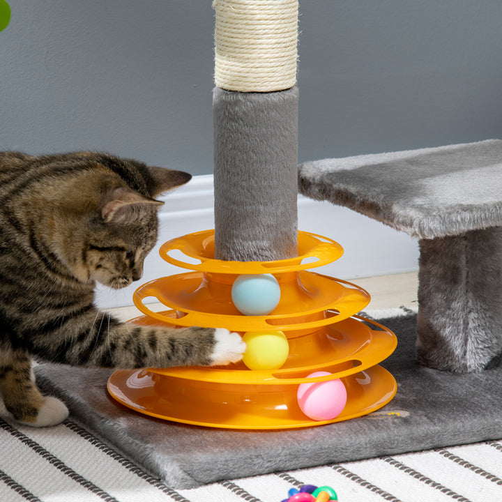 PawHut Cat Tree Tower Activity Center Climbing Stand Kitten House Furniture with Scratching Posts Toy abd Perch 56cm Grey