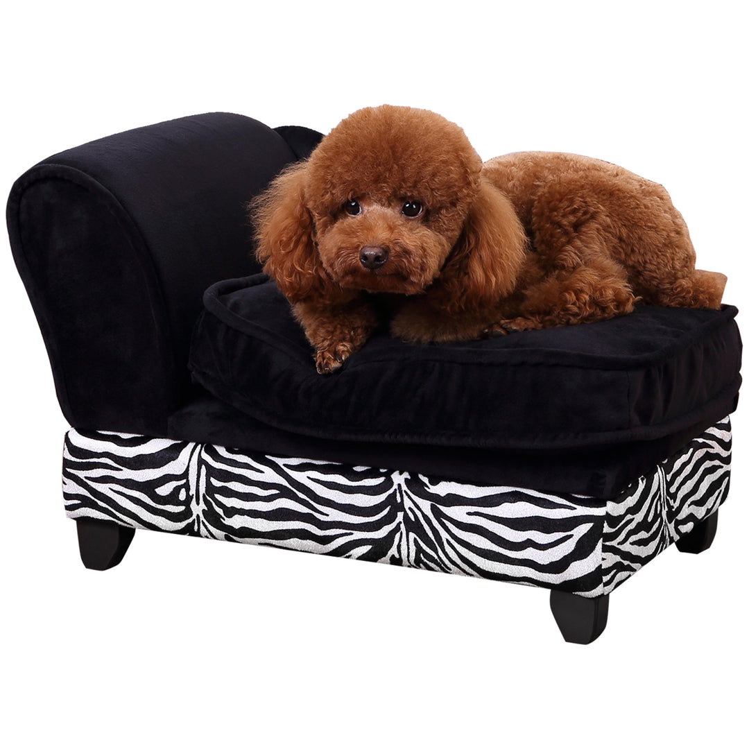 Dog Sofa Bed for XS-Sized Dogs, Pet Chair with Hidden Under Seat Storage, Cat Sofa Lounge with Removable Soft Cushion, Thick Sponge, Wooden Frame