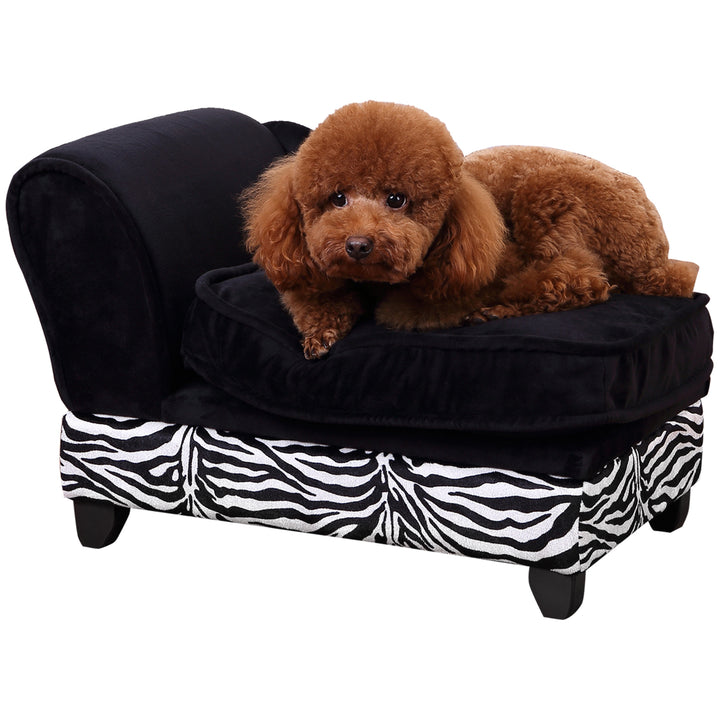 Dog Sofa Bed for XS-Sized Dogs, Pet Chair with Hidden Under Seat Storage, Cat Sofa Lounge with Removable Soft Cushion, Thick Sponge, Wooden Frame