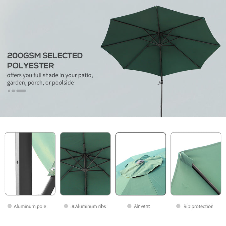 3m Patio Offset Roma Parasol Cantilever Hanging Sun Shade Canopy Shelter 360¡ Rotation with Cross Base - Green