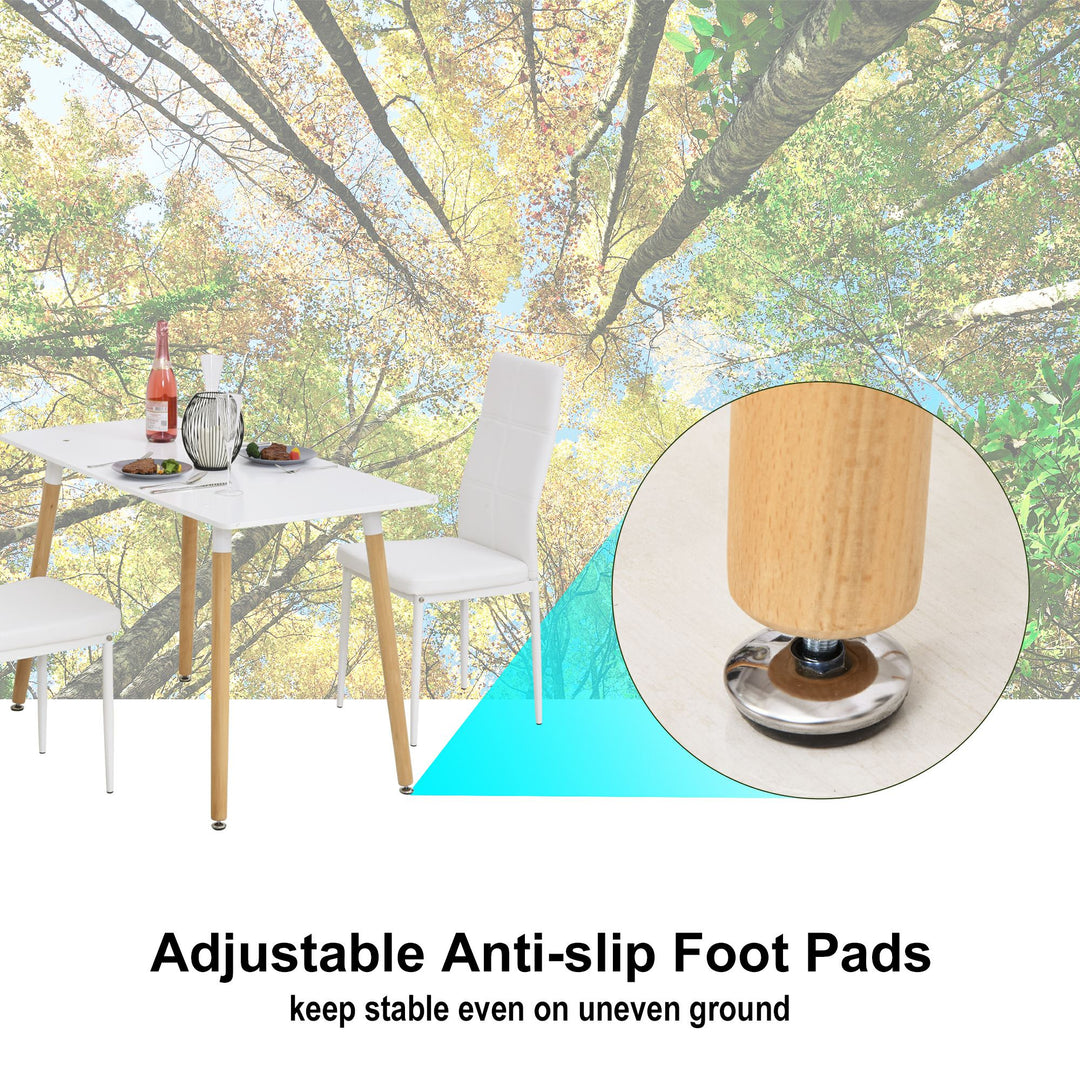 Scandinavian Style Dining Table w/ Wood Legs Adjustable Feet Elegant Home Office Dining Clean Stylish White