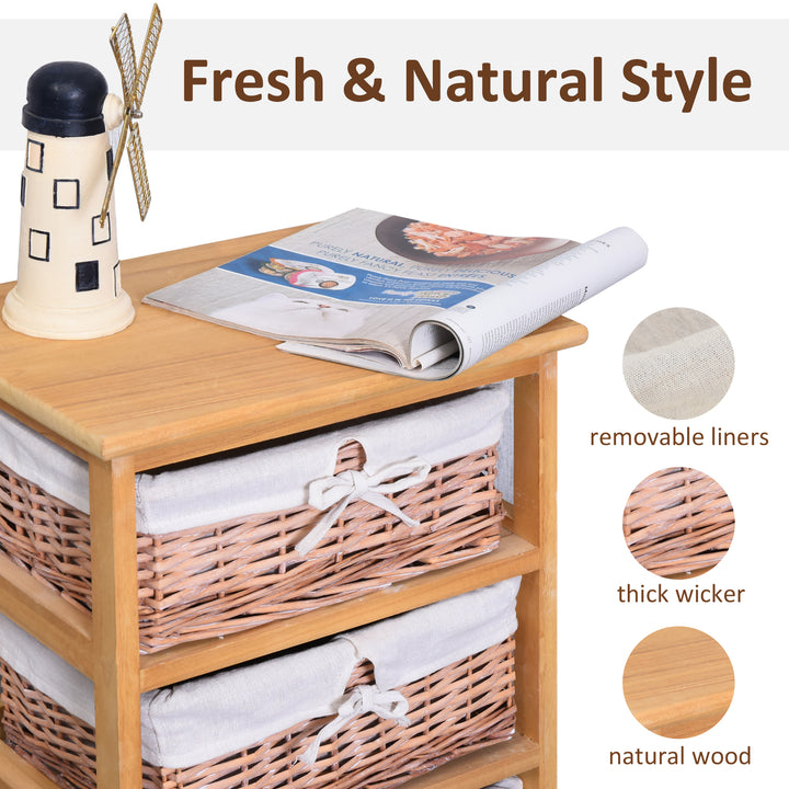 4 Drawer Dresser Wicker Basket Storage Shelf Unit Wooden Frame Home Organisation Cabinet Bedroom Office Furniture Natural Finish 73x40cm