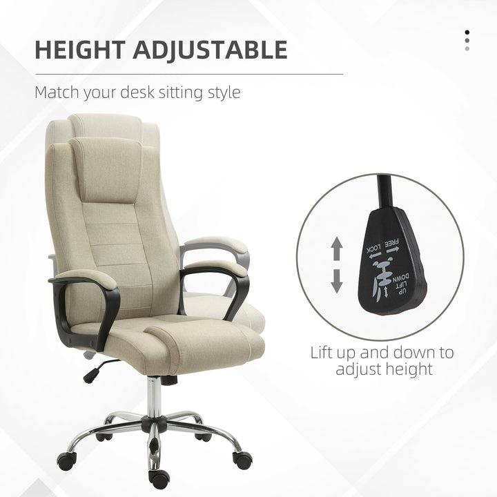 High Back Office Chair 360° Swivel Chair Adjustable Height Tilt Function Linen Khaki 62W x 62D x 110-119H cm