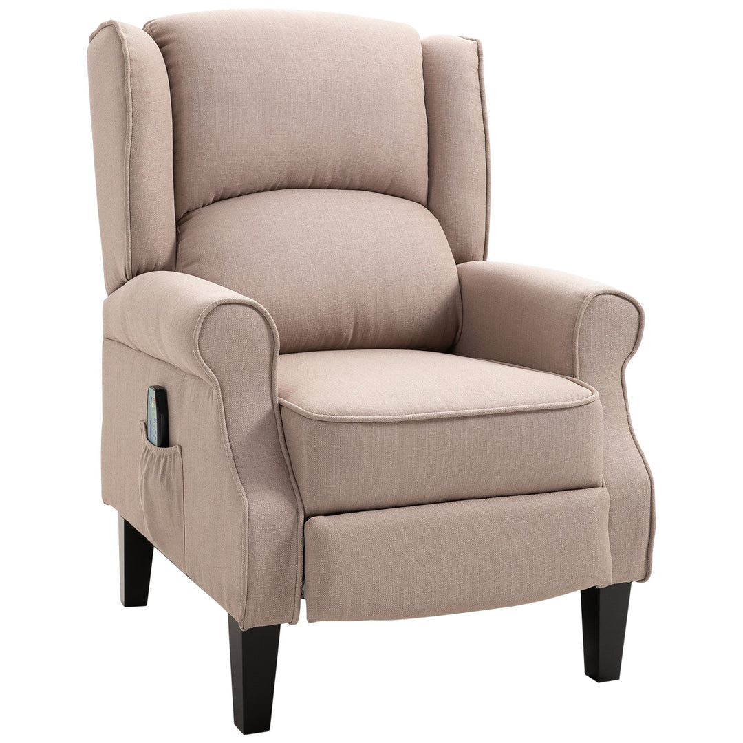 Linen Heated Reclining Massage Armchair w/ Footrest Beige