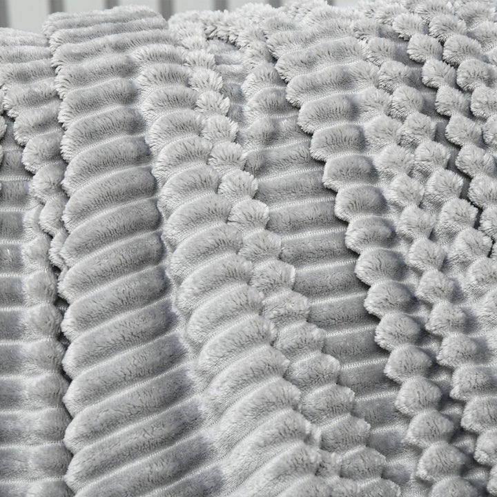 Flannel Fleece Throw Blanket, Fluffy Warm Throw Blanket, Striped Reversible Travel Bedspread, Double Size, 203 x 153cm, Grey