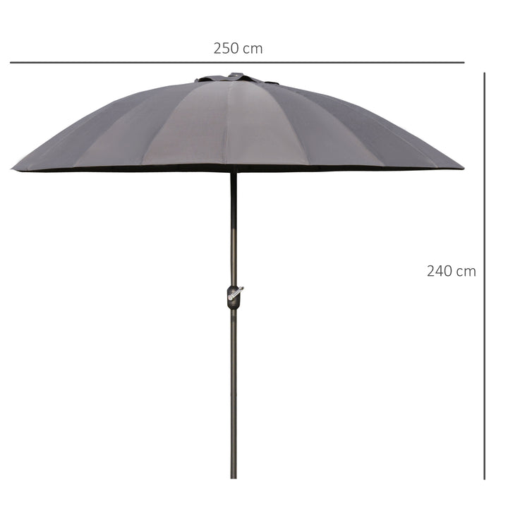 Outsunny Garden Umbrella Ф255cm Table Parasol with Push Button Tilt Crank and Ribs for Garden Lawn Backyard Pool Dark Grey