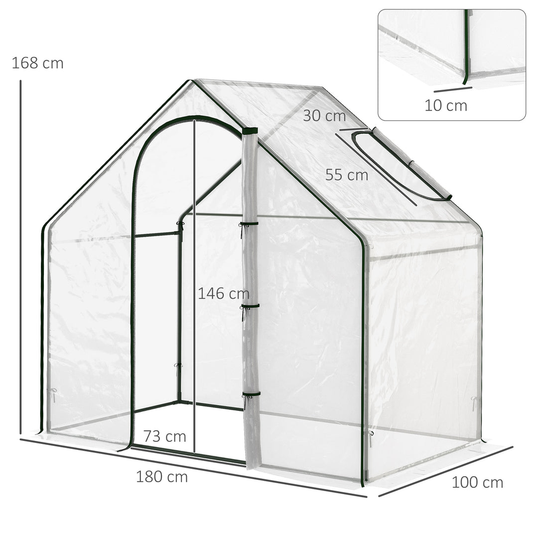 Walk In PVC Greenhouse Garden Outdoor Flower Planter Steel Frame w/ Zipped Door & Window 180 x 100 x 168CM White
