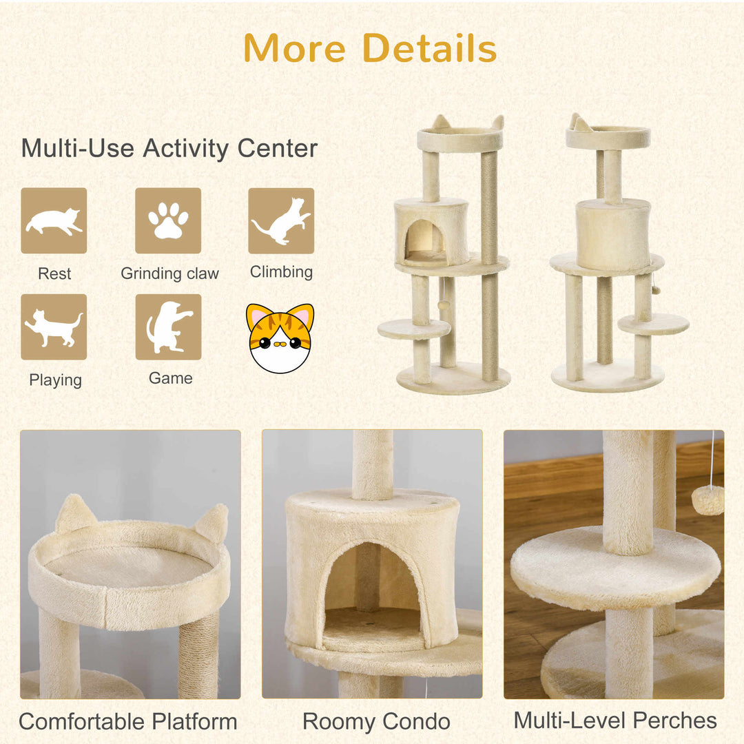 Pawhut Cat Tree Tower Scratching Post with Sisal Pet Activity Centre Beige 48 x 48 x 104cm