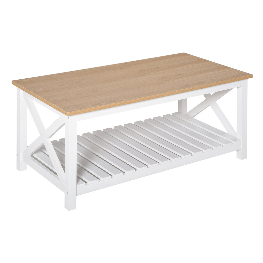 Contemporary X-Design Coffee Table w/ Storage Shelf 4 Legs, 2-Tier Center Table for Living Room Bedroom Office, Sturdy Structure