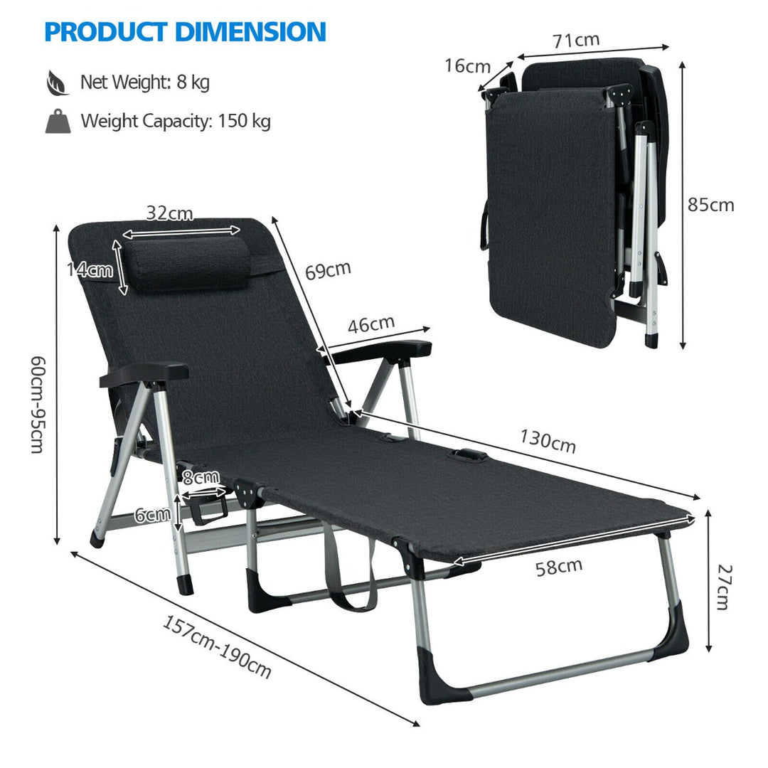 Folding Outdoor Lounger with Detachable Pillow-Black