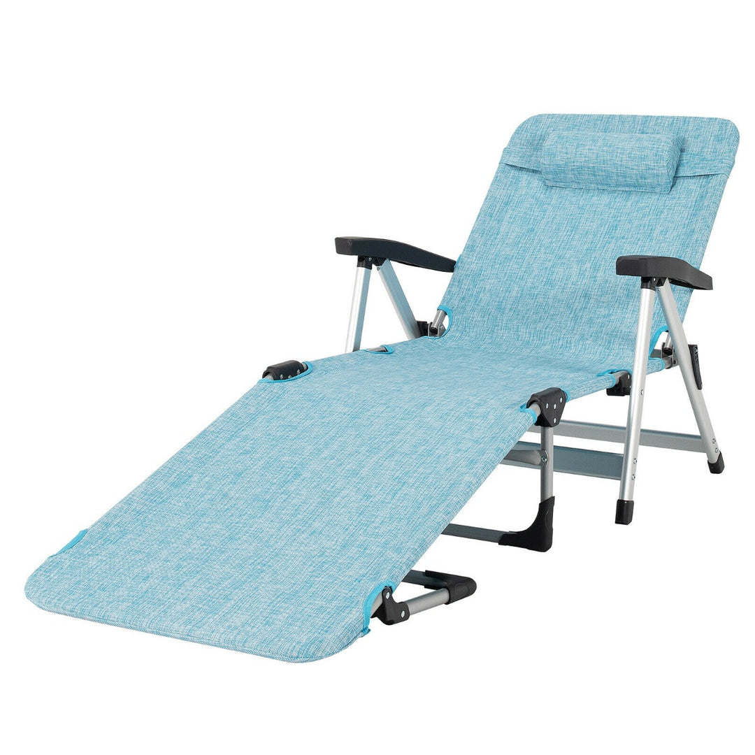 Folding Outdoor Chaise Lounger with Detachable Pillow- Blue