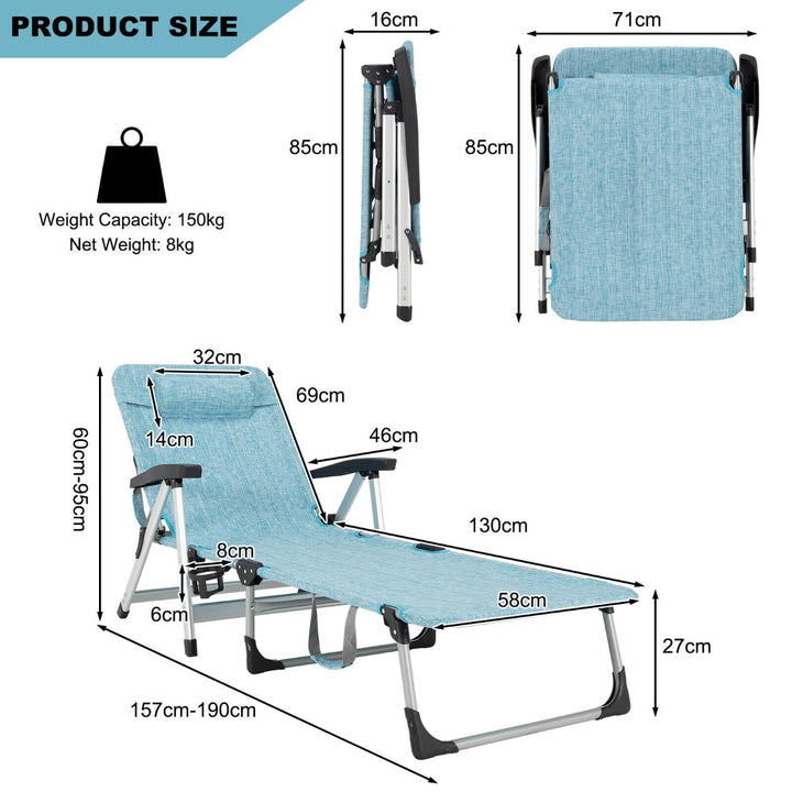 Folding Outdoor Chaise Lounger with Detachable Pillow- Blue