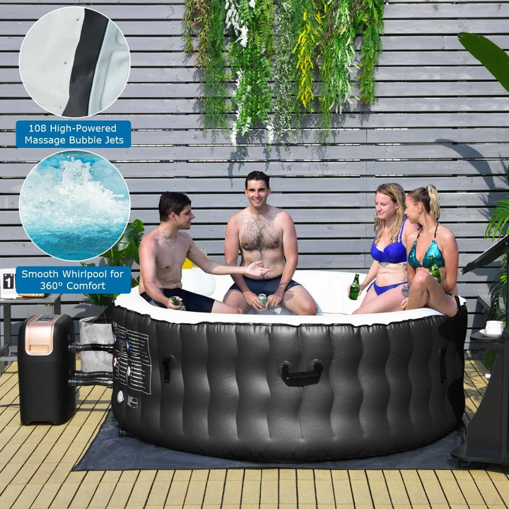 Inflatable Hot Tub with 108 Massage Bubble Jets and Headrest-Black