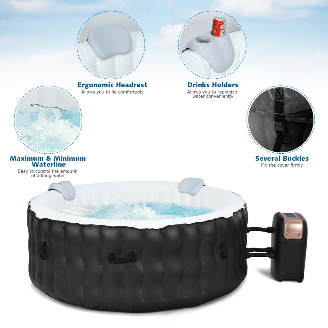 Inflatable Hot Tub with 108 Massage Bubble Jets and Headrest-Black